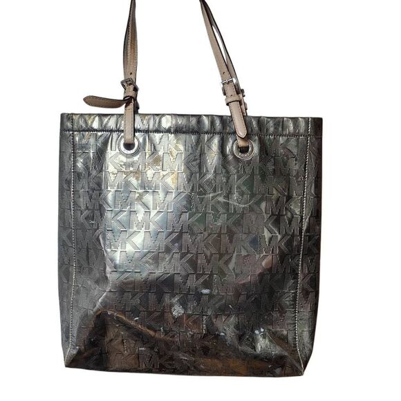 Michael Kors Gray MK Metallic Tote Bag - Picture 1 of 12